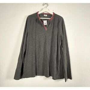 J.Crew Womens Long Sleeve Tartan Plaid Ruffle Neck Top XL Gray Red AG074 New